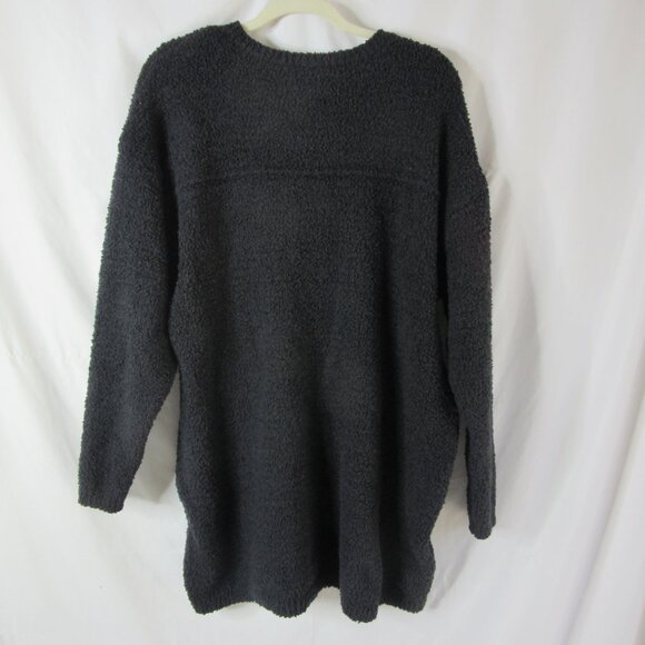 Skims Cozy Knit V Neck Mini Dress Long Sleeve Black Sherpa Tunic Size Large/XL - Picture 6 of 7